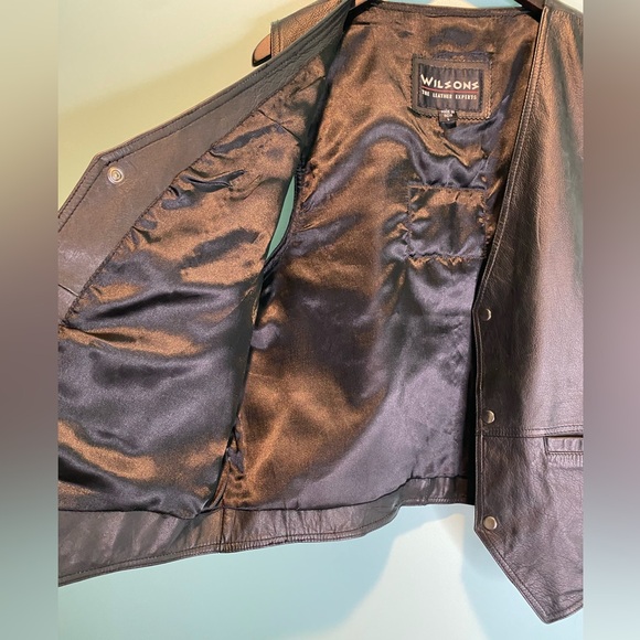 Wilson Leather Vest Men’s Black Large Snap Up Motorcycle Harley Davidson Patch - Picture 5 of 13